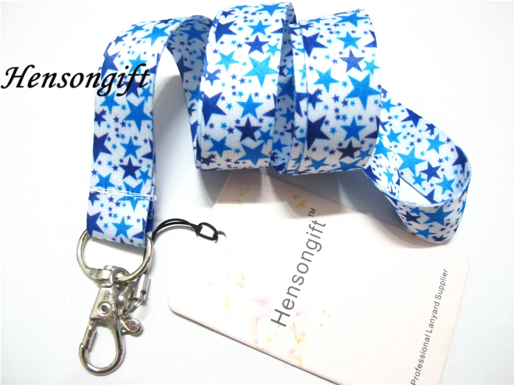 Hensongift голубая звезда Ключ Ремешок ID карты держатель значка звезды живопись телефон ремни на шею