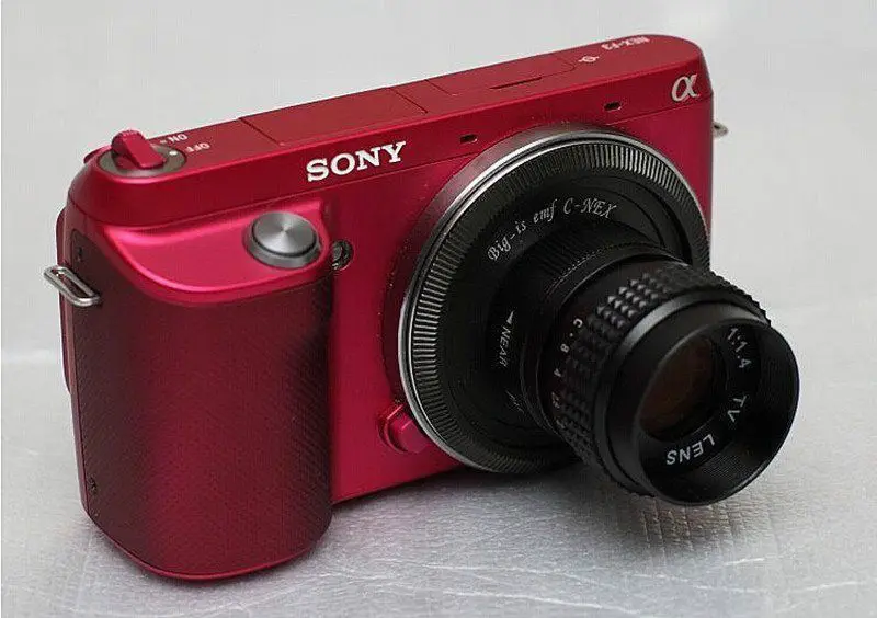 25 мм F1.4 CC TV lens + C Mount to Sony E:NEX3 NEX C3 A6000 A6500 5T NEX6 5 NEX7|fujian 25mm f1.4|tv lensfujian |
