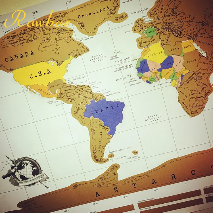 ROWBOE поцарапающаяся карта офисное украшение английская Ретро Карта мировая