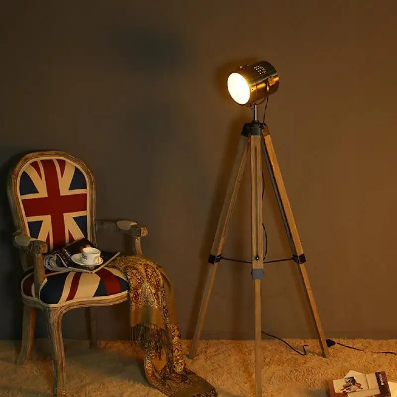 Винтажный подвесной штатив Indusrial американская Напольная Лампа из дерева и