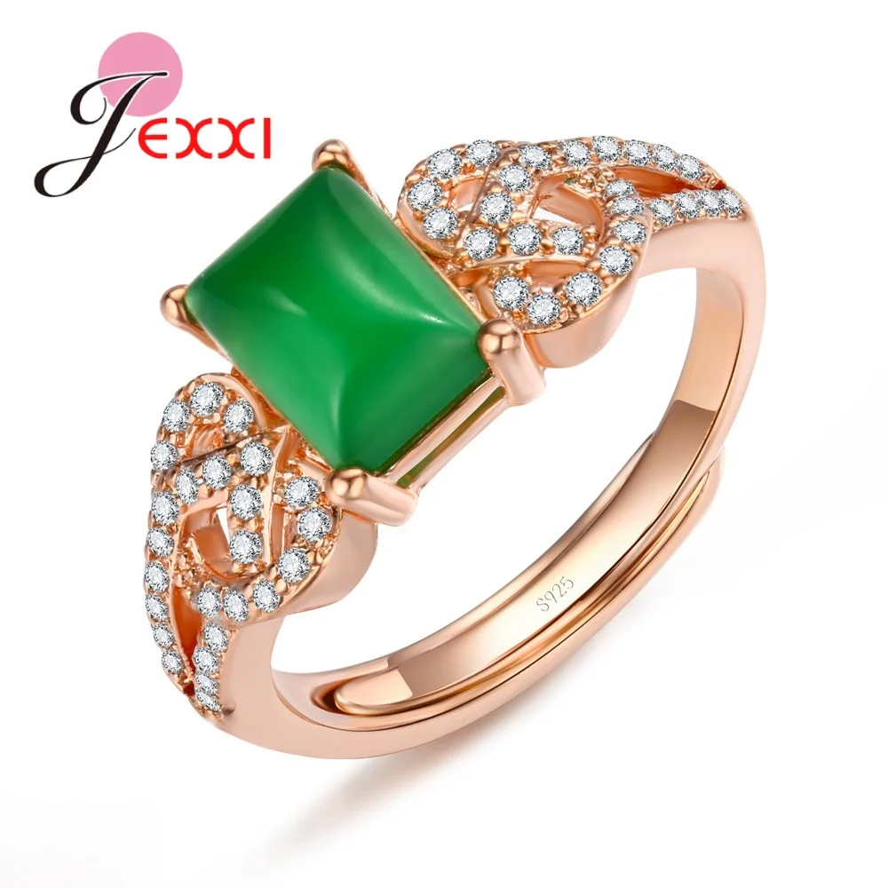 

New Trendy Unique Design Prong Setting Green Opal Open Rings High Quality Big Promotions Fashion Lover Gift Wholesale