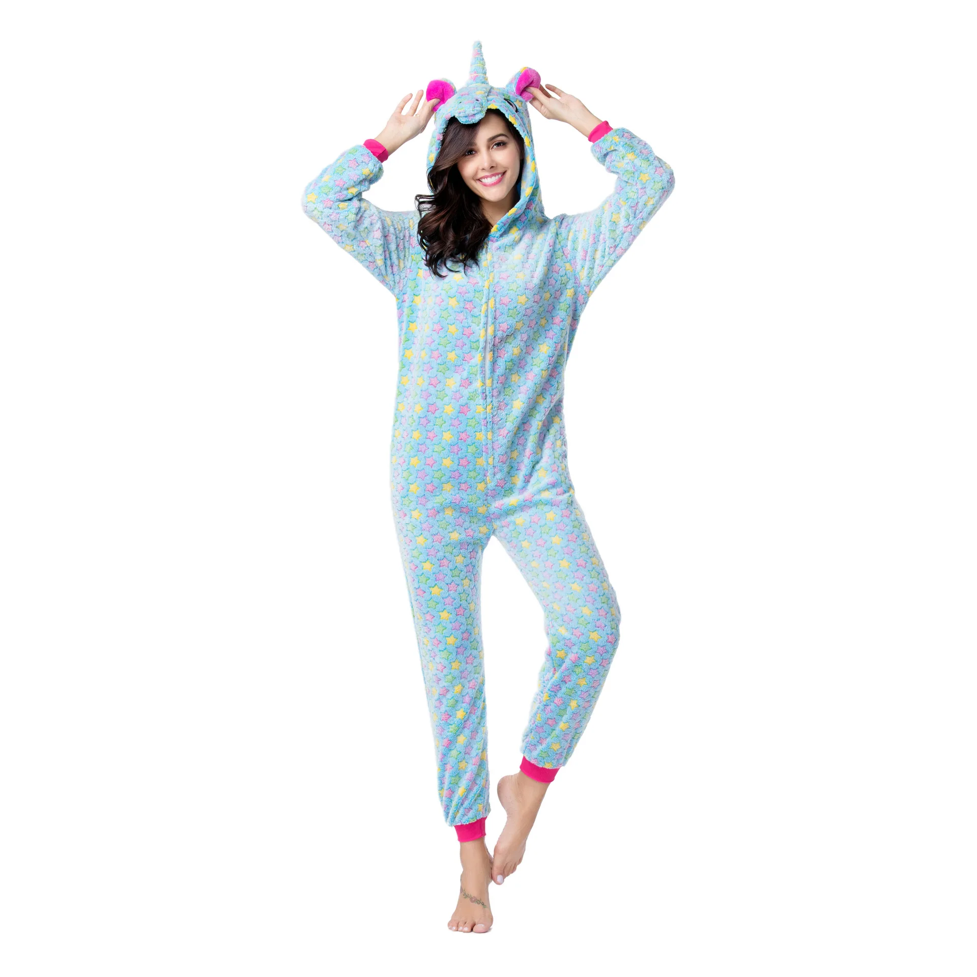 Kigurumi Onesies costumes men women Cosplay Cartoon Five-pointed star unicorn zipper Pajamas Costumes Sleepwear halloween Party |