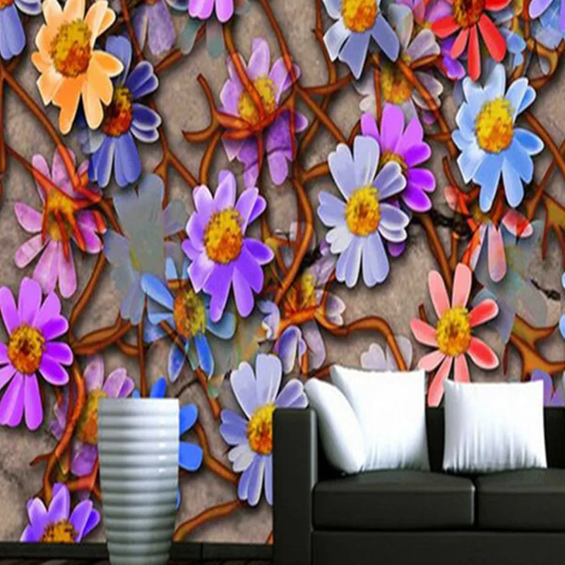 Vintage Wallpaper 3D Stereoscopic Daisy Photo Wall Murals Creative Color Hotel Wallpapers Papers for Living Room Home Decor |