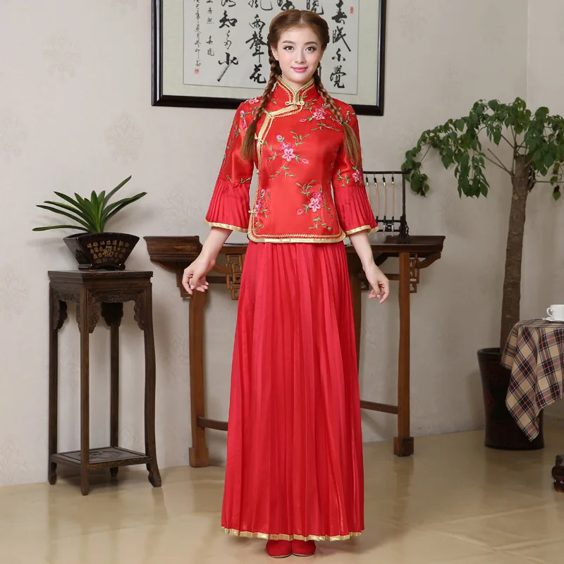 Для женщин цветок Qipao элегантный Винтаж Китайский традиционный воротник-стойка Cheongsam пикантные свадебные платье подружки невесты плюс Размеры 3XL
