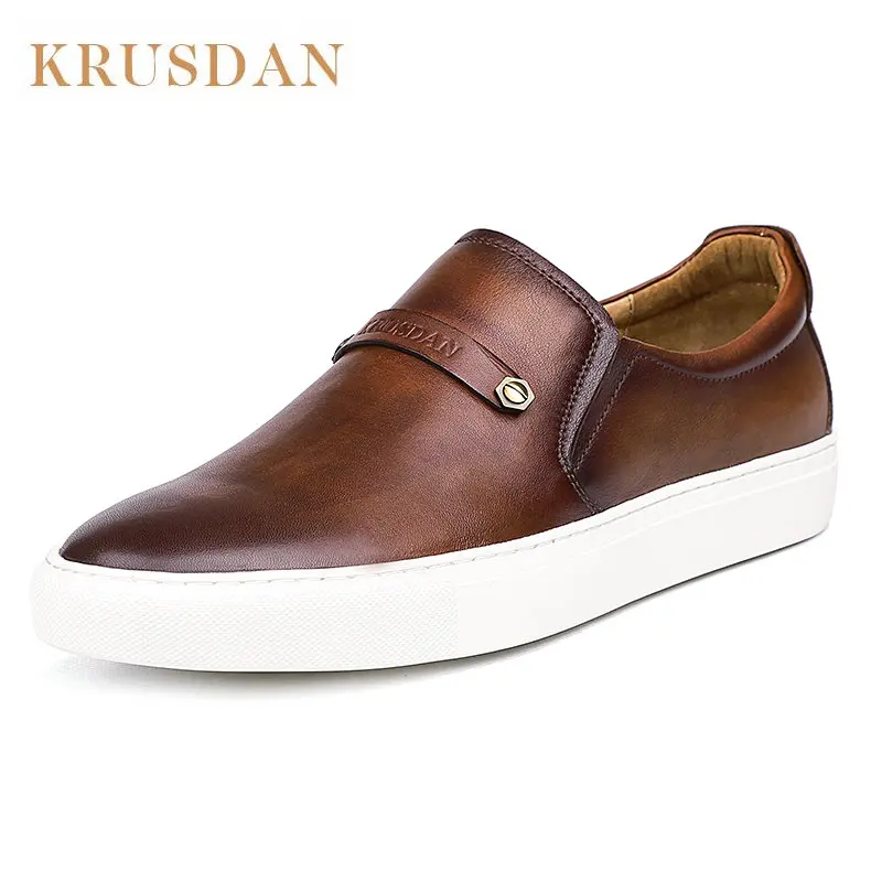 Leather Casual Shoes Fashion Genuine Handmade Sneakers Slip On Dress Men's Loafers Moccasins Zapato | Обувь