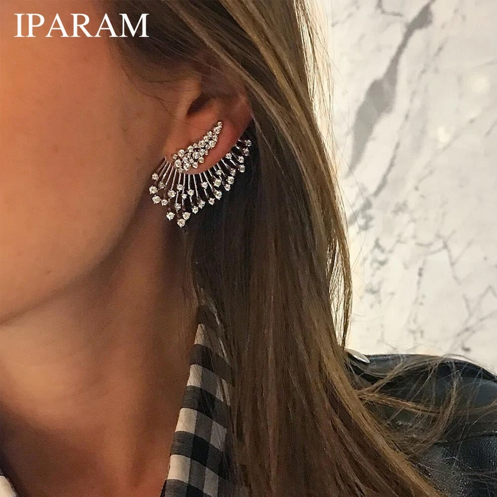 Серьги гвоздики IPARAM с кристаллами в форме крыльев для женщин стиле бохо веера