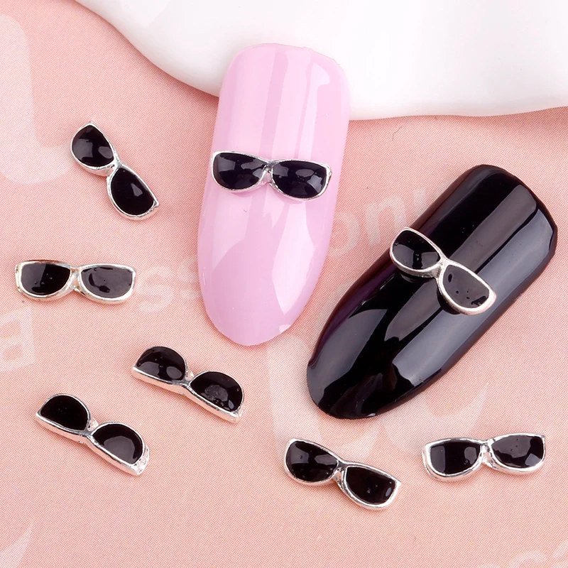 Blueness 10Pcs/Pack New 2015 Whole Black Sunglasses Rhinestone 3D Nail Art Decorations DIY Alloy Nails Tools Top TN1031|rhinestone 3d|alloy nail3d