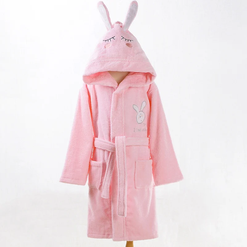PINK Детские Банные халаты, Детская Хлопковая пляжная зимняя одежда для сна с капюшоном, банный халат с героями мультфильмов для мальчиков и девочек, фланелевые банные халаты для подростков - Цвет: PINK