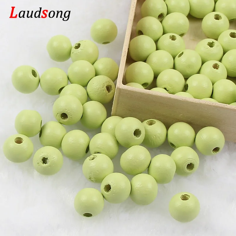 Pink DIY 50-500pcs 6 8 10 12mm Gold Silver Natural Wooden Beads Round Ball Loose Wood Spacer Beads For Jewelry Making Accessories - Color: Pink