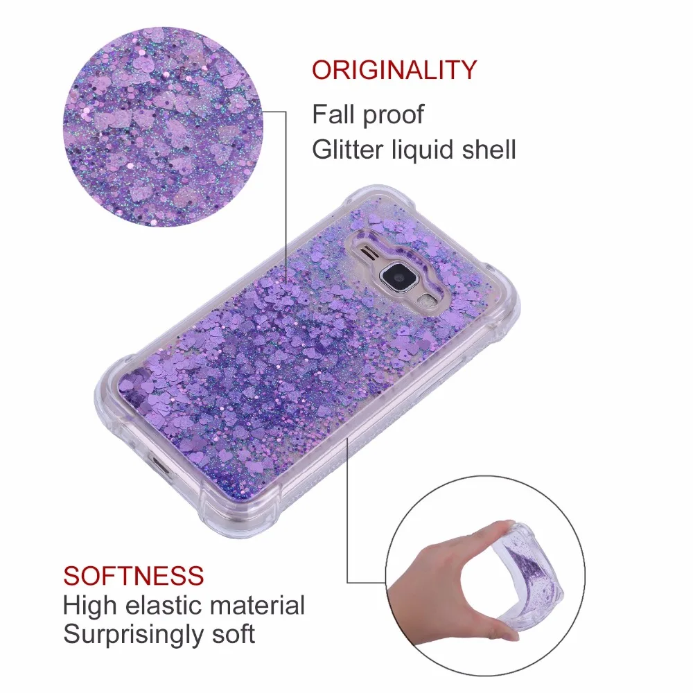 For J1 2016 Case Love Heart Glitter Dynamic Liquid Quicksand Samsung Galaxy J120 J120F Soft Silicone Back Cover |