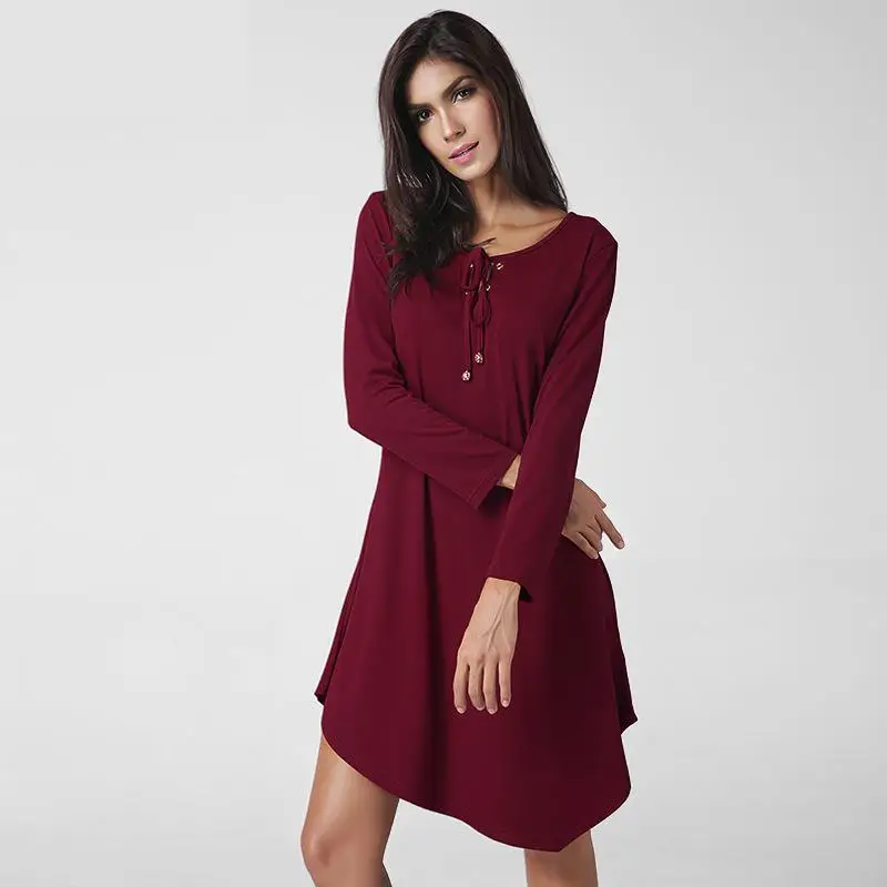 Новая Мода 2017 Dress Женщины Элегантный Ремни С Длинным Рукавом Весна Лето Твердые