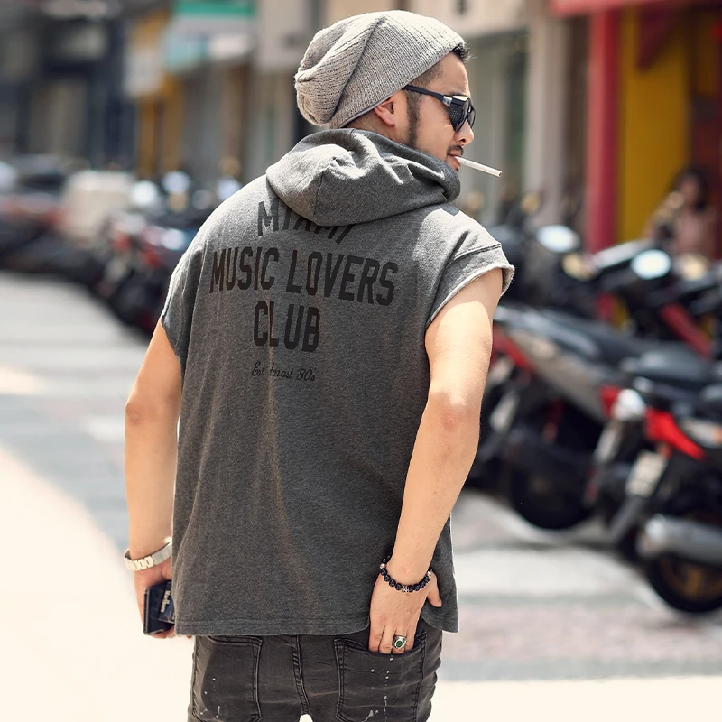 Metrosexual Men new spring summer black sleeveless hip hop Hooded tank tops European style printed letter | Мужская одежда