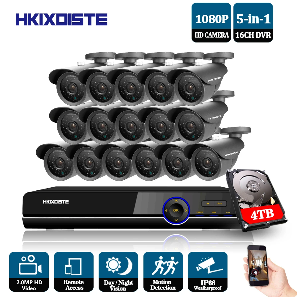 Система видеонаблюдения 16 каналов AHD 1080P 1080 tvl HDMI 1080P|dvr kit|cctv dvr kitsurveillance camera system |