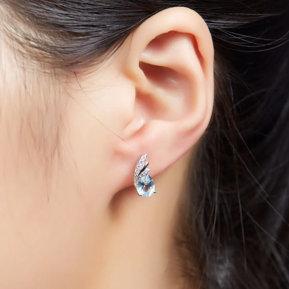 Серьги гвоздики из серебра 925 пробы с натуральным голубым топазом|stud earrings|gemstones blue