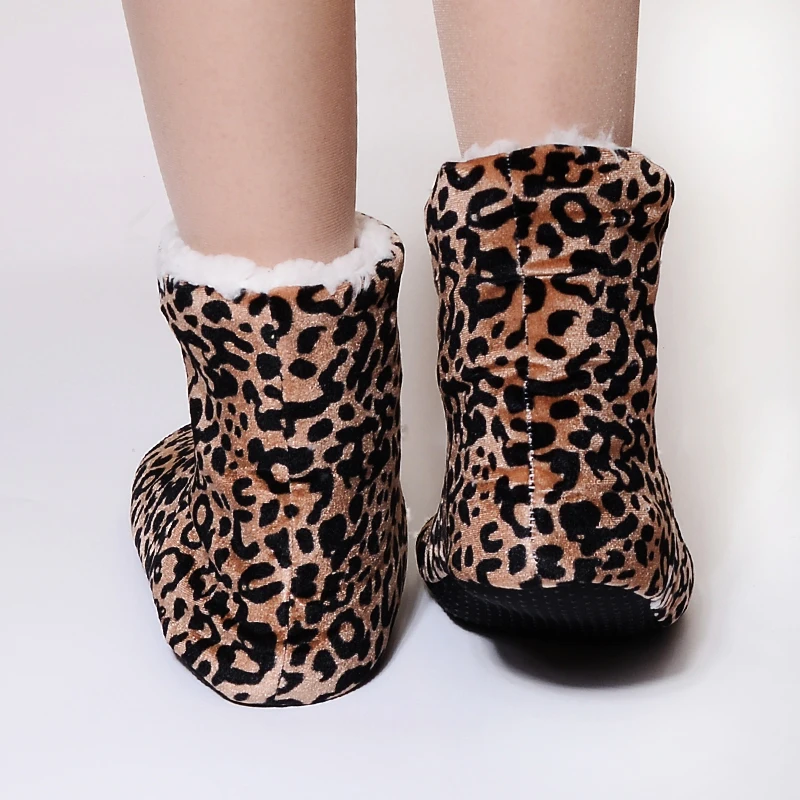 Женские леопардовые сапоги для дома Нескользящие на мягкой подошве плюшевые