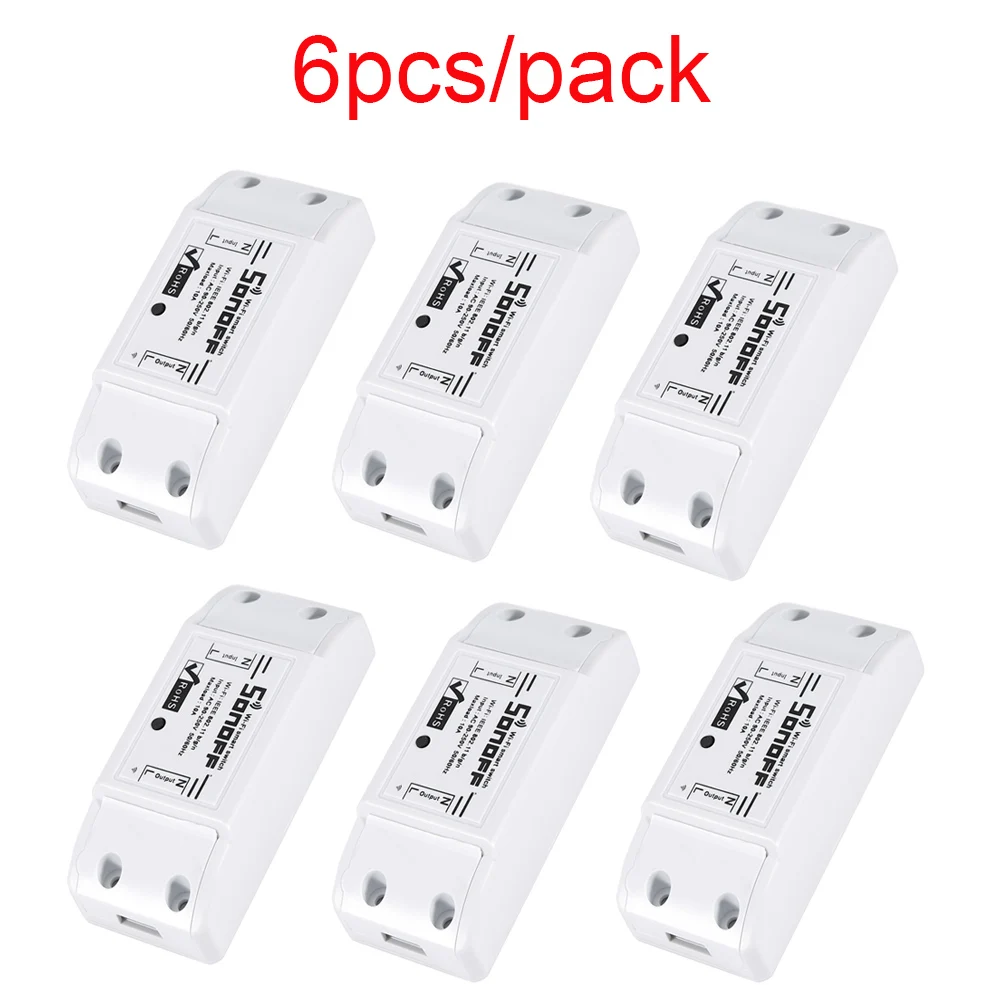 6PCS Sonoff умный Wifi переключатель DIY умный беспроводной пульт дистанционного управления Domotica Wifi светильник переключатель умный дом контроллер с Alexa Homekit - Комплект: 6PCS