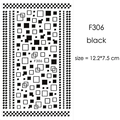 F306black 1 лист серебряный золотой белый черный абстрактная графика дизайн круглый квадратный треугольник наклейки для ногтей Луна Звезда наклейки для ногтей - Цвет: F306black