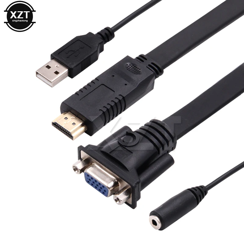 Новейший универсальный HDMI-VGA конвертер кабель с 3 5 мм аудио HDMI VGA адаптер питанием