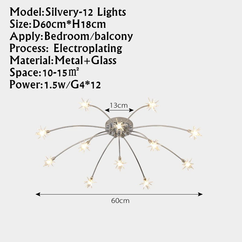 Silvery-12 lights TRAZOS Nordic золото/черный/серебристый светодиодный потолочный светильник s 12/15/21 светильник s Ледяной цветок Стекло потолочный светильник современный Гостиная потолочный светильник - Цвет корпуса: Silvery-12 lights