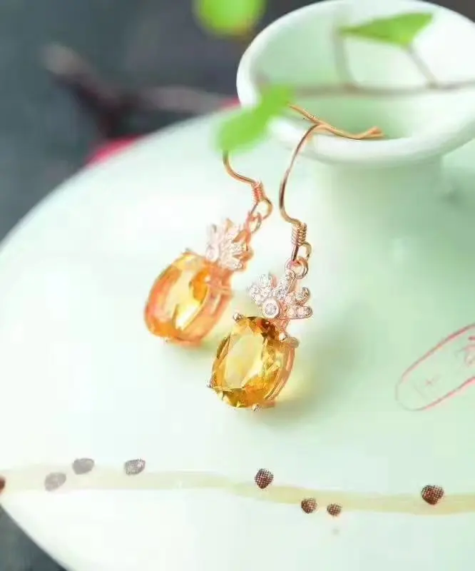 Женские серьги-подвески из серебра 925 пробы с натуральным Цитрином | Украшения и