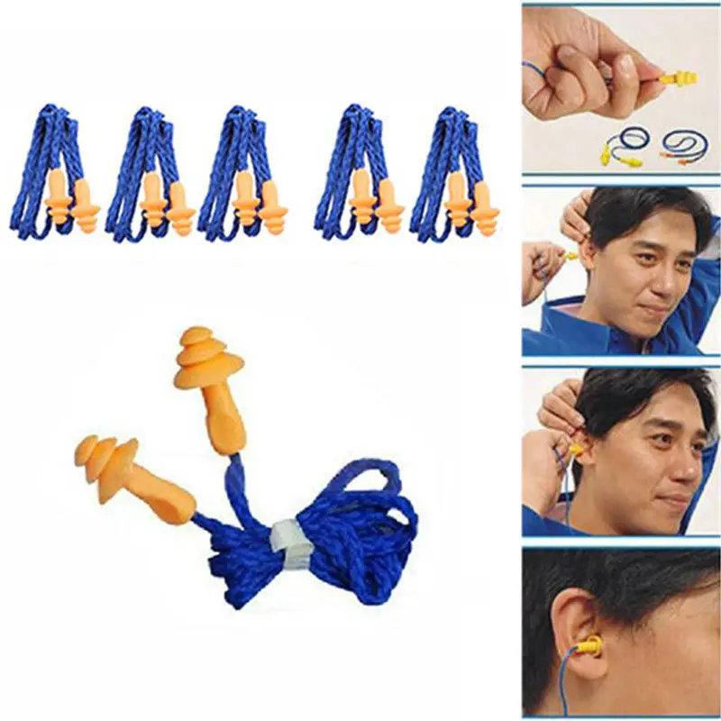

5 штук Мягкие силиконовые, со шнуром ушной комфортного сна многоразовые защиты органов слуха Вилки