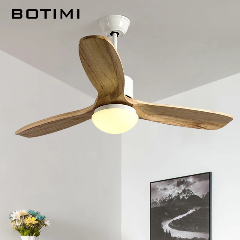 BOTIMI потолочный вентилятор с 3 деревянными лопастями для гостиной Ventilador de techo 48 дюймов современный закрытый бесшумный мотор охлаждающие вентиляторы лампа