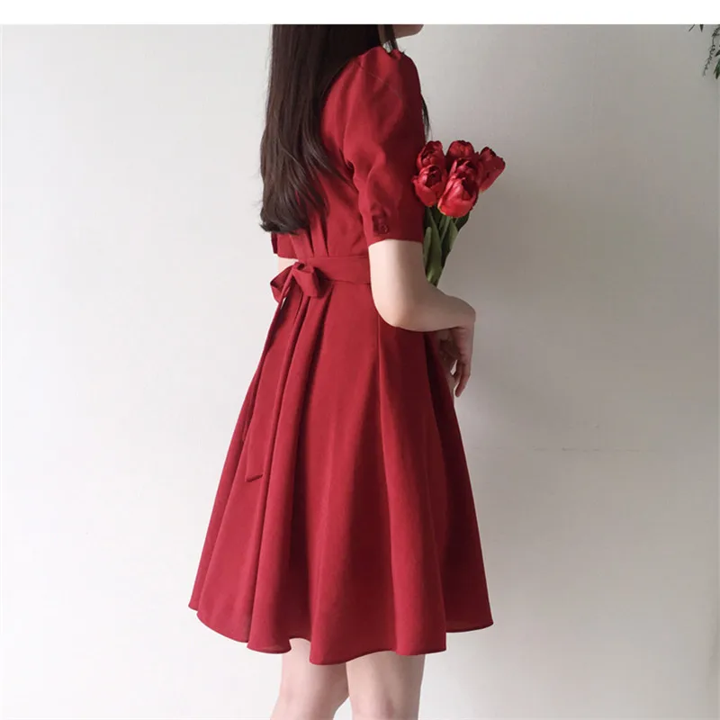 Платье женское летнее однотонное с коротким рукавом и воротником|Женские платья|