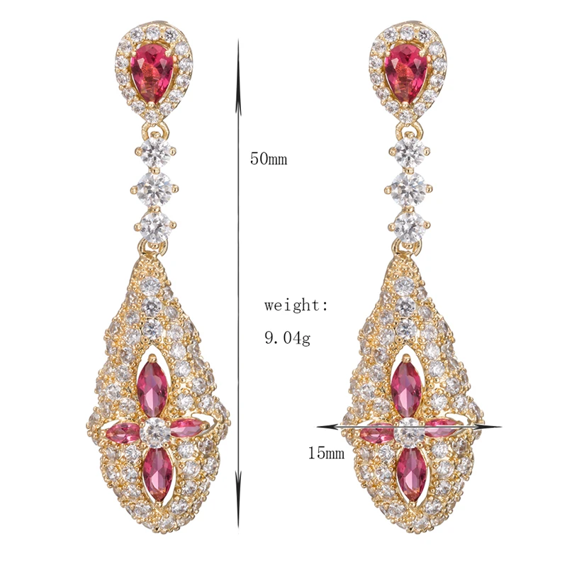 Привлекательные серьги подвески из розового золота с белым цирконием для женщин