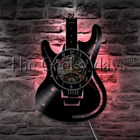 guitar musical instrument led night lamp vinyl record wall clock with led backlight rock n roll music wall watch