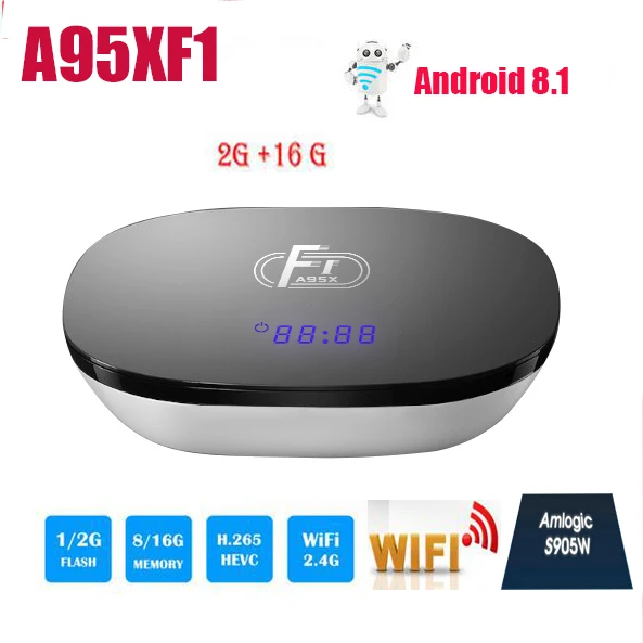 2G 16G ONLY A95X F1 Smart tv Box 10 шт 2 Гб 16B Amlogic S905W Android 8,1 H.265 WiFi 2,4 ГГц LAN 100 м телеприставка медиаплеер - Цвет: 2G 16G ONLY