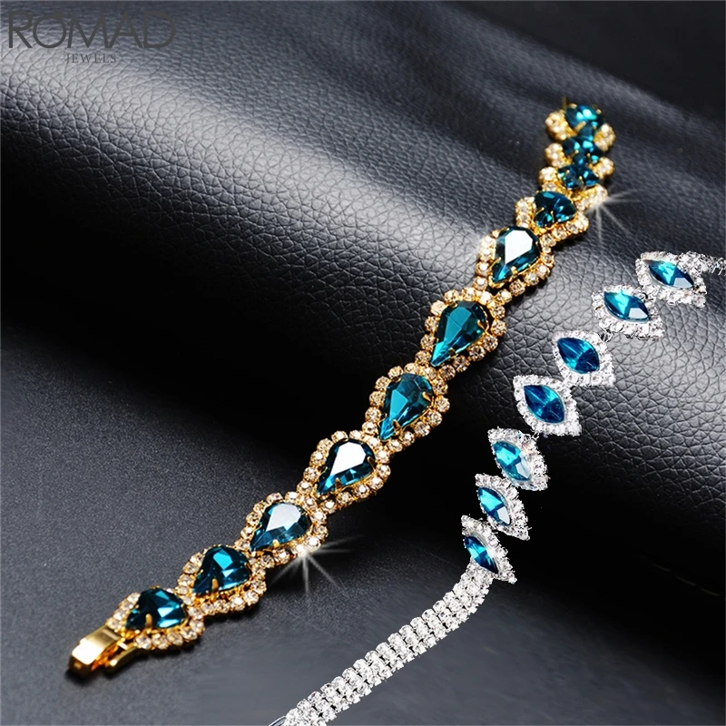 Женский винтажный браслет ROMAD синий с кристаллами из циркония ювелирное