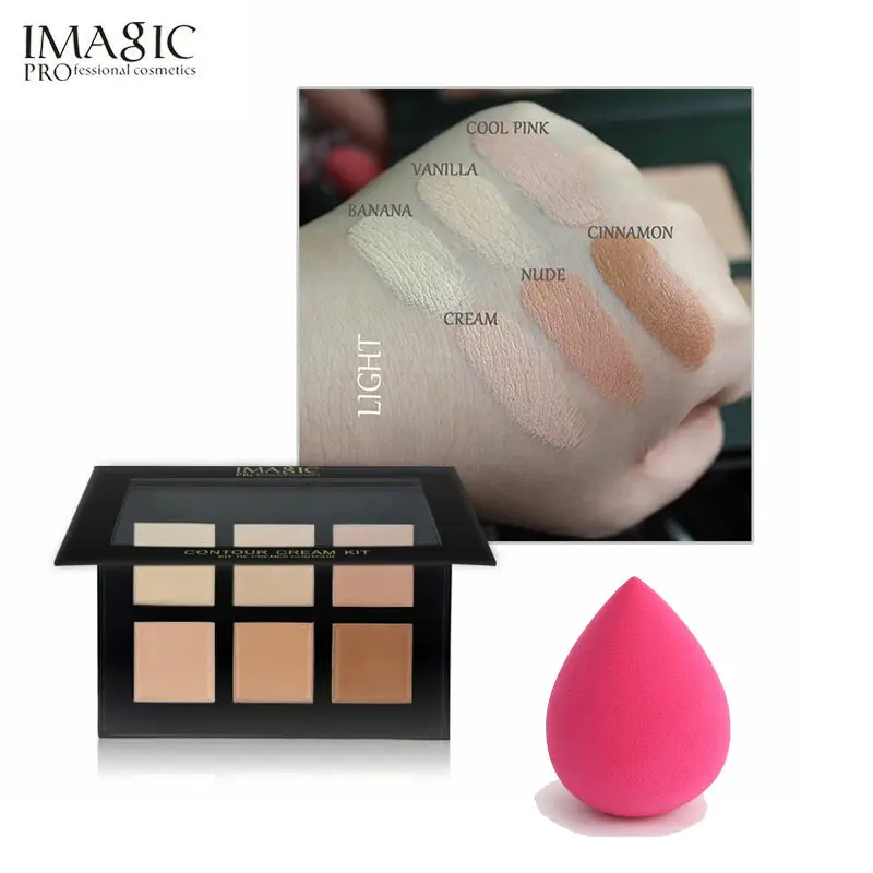LIGHT WITH PUFF IMAGIC, 6 цветов, консилер, кремовая палитра, контурный макияж, палитра, праймер для лица, палитра, макияж для лица с макияжем, набор кистей для макияжа - Цвет: LIGHT WITH PUFF