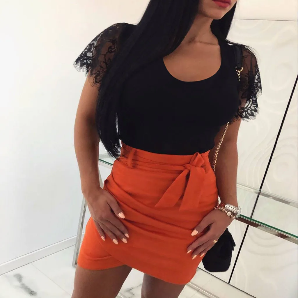 Модная футболка женская без рукавов с круглым вырезом кружевная Черная | Женская