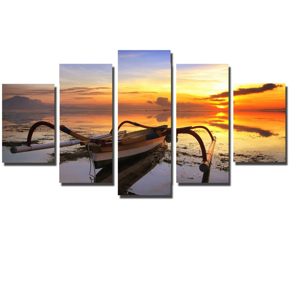 

Modern Abstract Seascape Canvas Painting Sailing Sunset Unframed Wall Poster Art Print Oil Picture Home Decor for Room Wall 5pcs