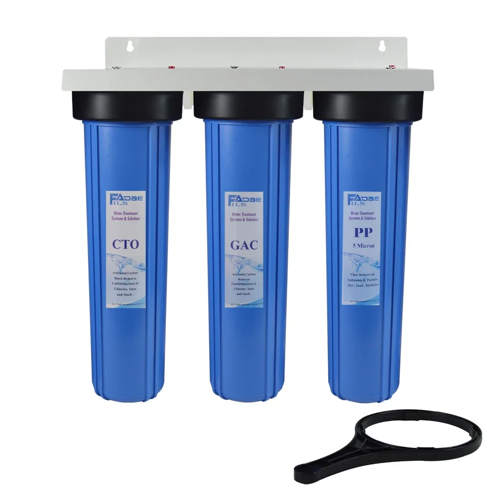 3-Stage Whole House Water Filtration System 1 inch port with 20-Inch Big Blue Sediment ,GAC ,Carbon Block Filters include wrench