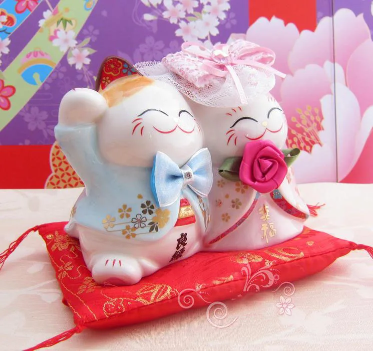 Керамическая счастливая кошка двойная копилка для пар Манеки Neko свадебный