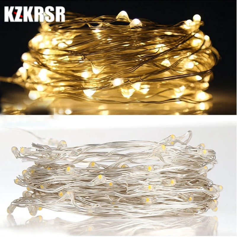 KZKRSR DC 12 V Cooper провод Мини светодиодный Фея свет шнура 10 м 100Led ультратонкий, гибкий лампа рождественское свадебное украшение для дома, сада