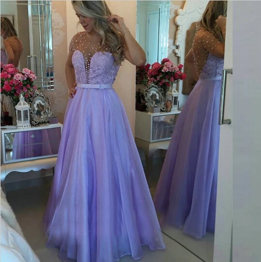 2017 Мода Новые Длинные Вечерние Платья Из Органзы С Коротким Рукавом О-Образным