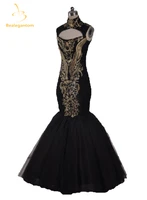2019 hot sexy evening gowns beyonce gala black and gold embroidery beaded high neck floor length mermaid celebrity dresses qa114