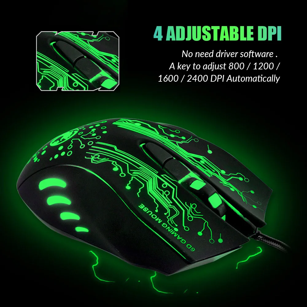 2400 DPI USB Проводная игровая мышь геймер для ПК компьютера ноутбука 6 кнопок