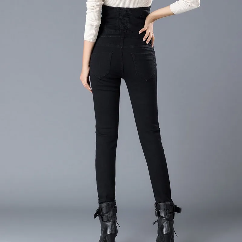 Женские джинсы с высокой талией однобортный дизайн большие размеры 26 34