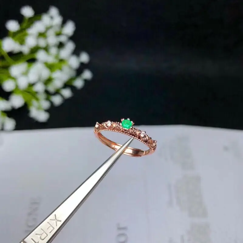 rose gold plating Роскошное Изумрудное кольцо 3 мм 0,2 карат натуральное Изумрудное серебряное кольцо твердое 925 Серебряное кольцо с драгоценным камнем для помолвки - Цвет камня: rose gold plating
