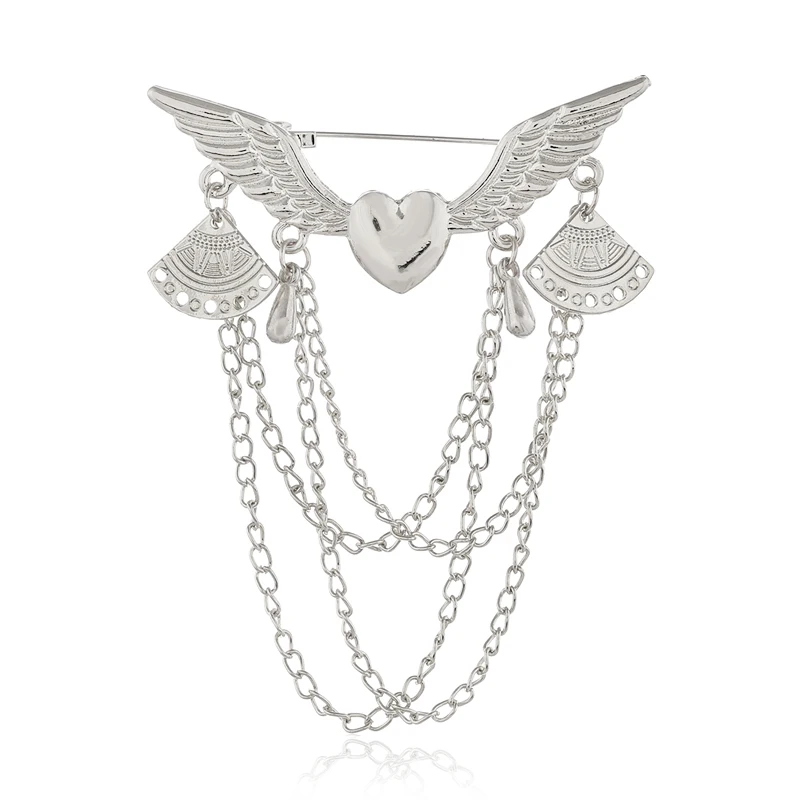 Классический ретро Love Angel Wings брошь-кисточка с цепочкой вентилятор подвеска "Весы" Мода Воротник Pin Для мужчин и женское костюмное Пальто аксессуары в стиле поп - Окраска металла: silver