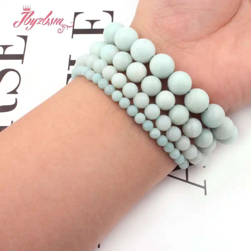 

3,4,6,8,10mm Smooth Round Blue Amazonite Beads Natural Stone Beads For DIY Necklace Bracelets Jewelry Making 15" Free Shipping