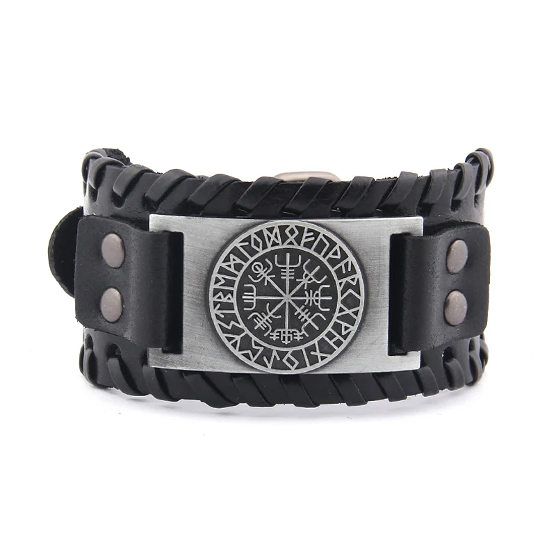 Viking Vegvisir компас браслеты нордические руны символ Одина обертывание натуральная
