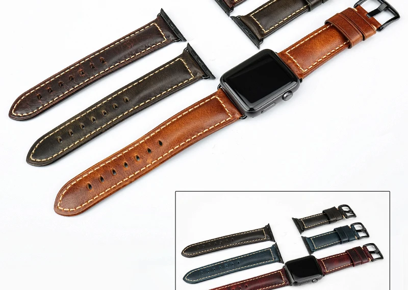 MAIKES для Apple Watch, ремешок 42 мм, 38 мм, 44 мм, 40 мм, серия 4, 3, 2, 1, iWatch, СИНИЙ Масляный воск, кожаный ремешок для Apple Watch, ремешок