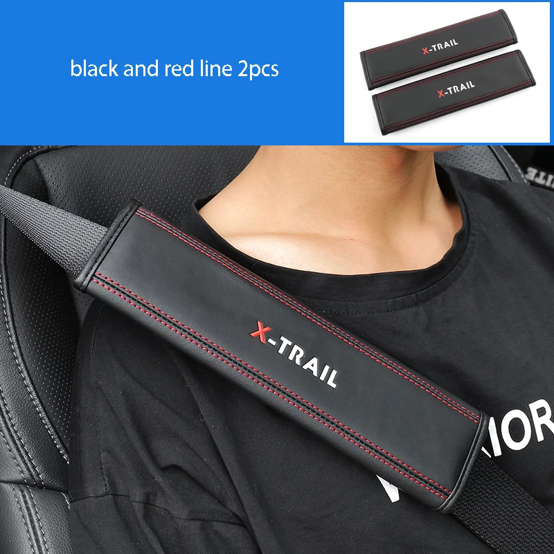 black 2pcs Внутренние автомобильные принадлежности ремень безопасности кожаный наплечный Чехол украшения автомобильные аксессуары для Nissan X-trail X trail T32 - Цвет: black 2pcs