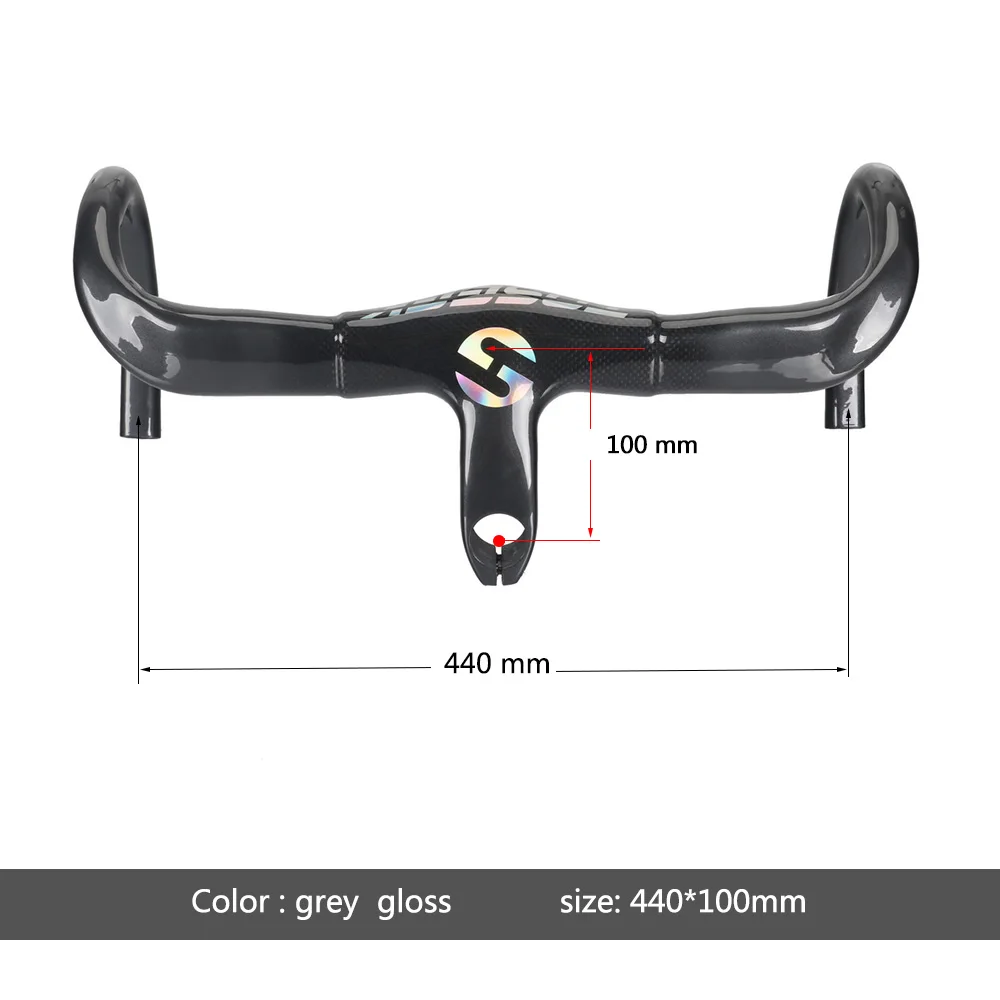 grey 440X100mm TOSEEK Глянцевая труба из углеродистого волокна 3K углеродная велосипедная дорога, интегрированый руль велосипеда стволовых 28,6X400/420/440-100 мм - Цвет: grey 440X100mm