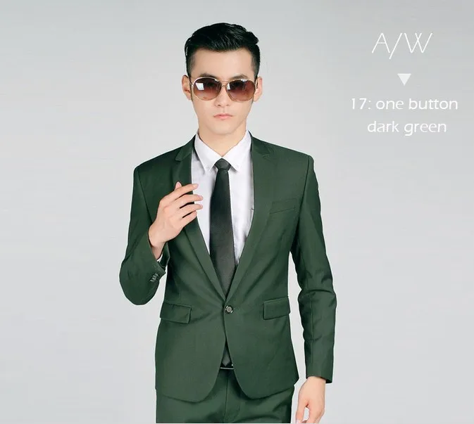 1 button dark green Пиджак+ брюки+ галстук) мужской свадебный костюм, смокинг, формальная Мода, приталенный деловой костюм, Блейзер, Брендовые вечерние мужские костюмы - Цвет: 1 button dark green