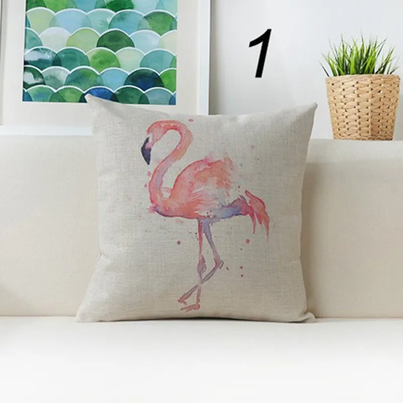Animal Style Flamingo Cushion Cover Feather Drawing Geometry Cotton Linen Throw Pillow Case Birds Covers Couple Gifts | Дом и сад